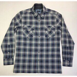 Kuhl Size Small Mens Sage Black White Plaid Long Sleeve Embroidered Logo Shirt